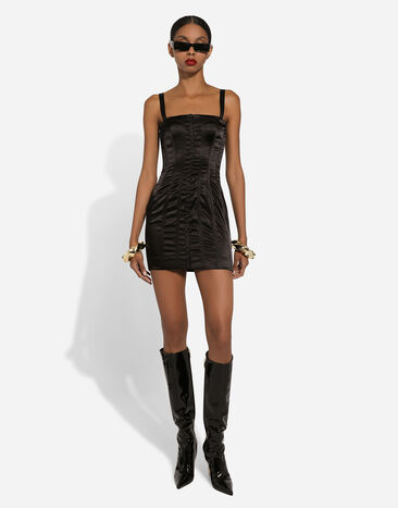 Dolce & Gabbana Short strapless satin dress Black F6CLQTFURAD