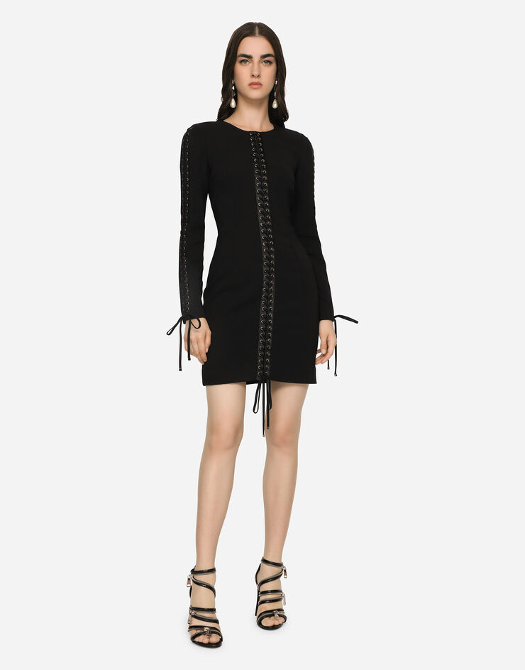 Dolce & Gabbana Vestido corto de cady con cordones y trabilla Negro F6ZM4TFUIAH