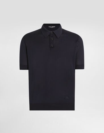 Dolce & Gabbana Satin silk polo shirt Blue GXZ02ZJBSLV