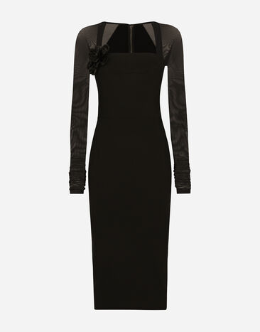 Dolce & Gabbana Abito longuette in jersey con maniche in tulle Nero F6DLXTFUGN7