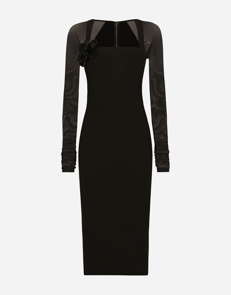 Dolce & Gabbana Jersey calf-length dress with tulle sleeves ブラック F6DLXTFUGN7