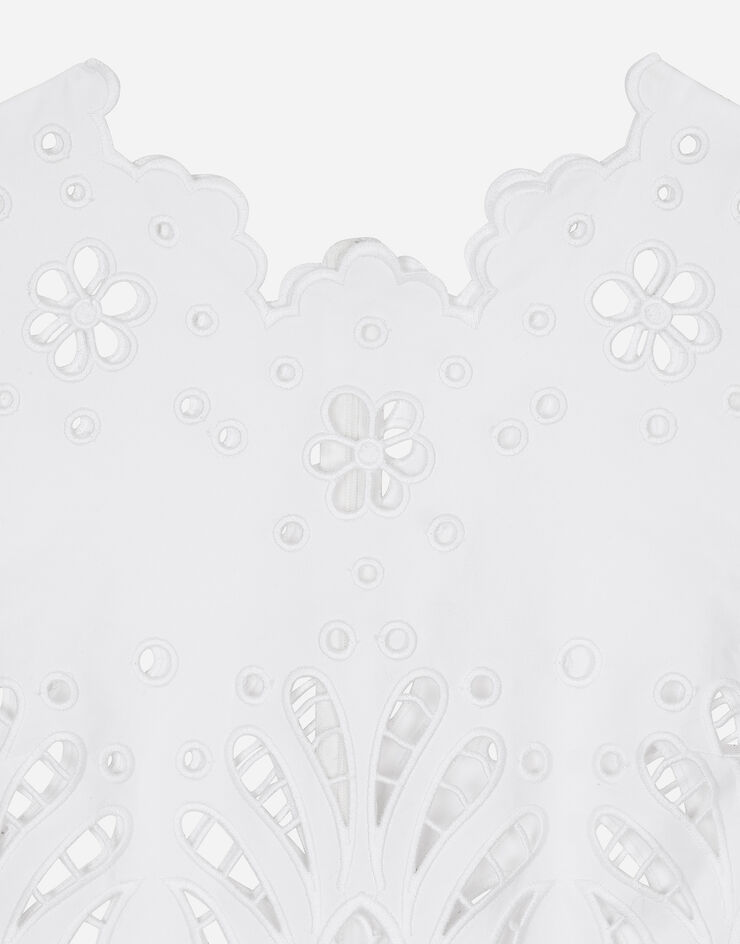Dolce & Gabbana Kurzes Top aus Baumwolle mit Cut-out-Stickerei Weiss F79FSZGDCJP