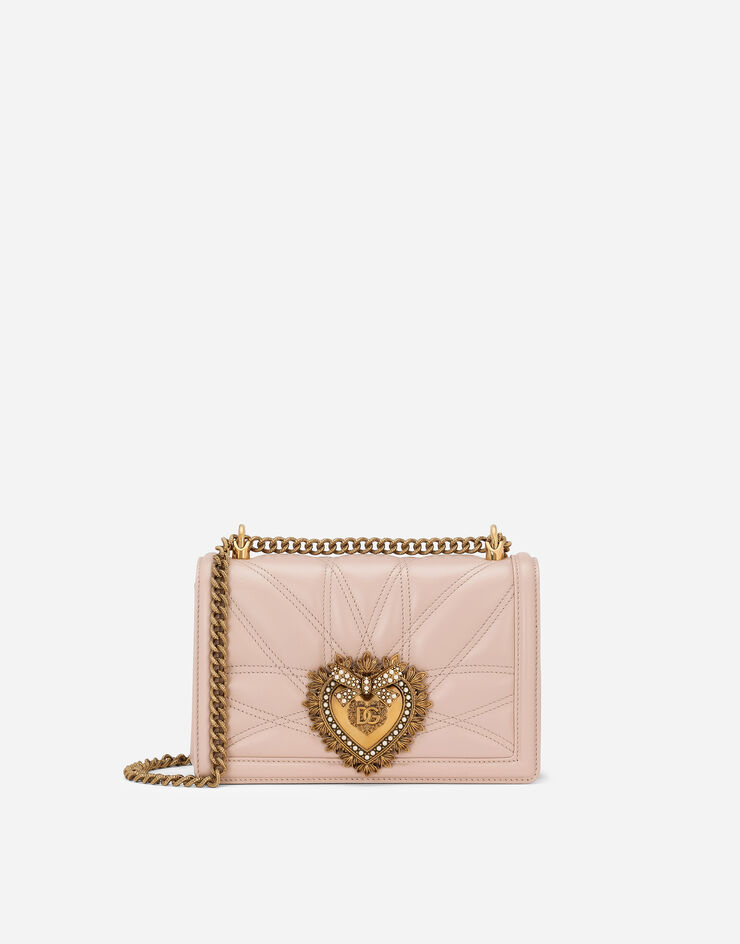 Dolce & Gabbana حقيبة ديفوشن متوسطة من جلد نابا مبطن وردي فاتح BB7158AW437