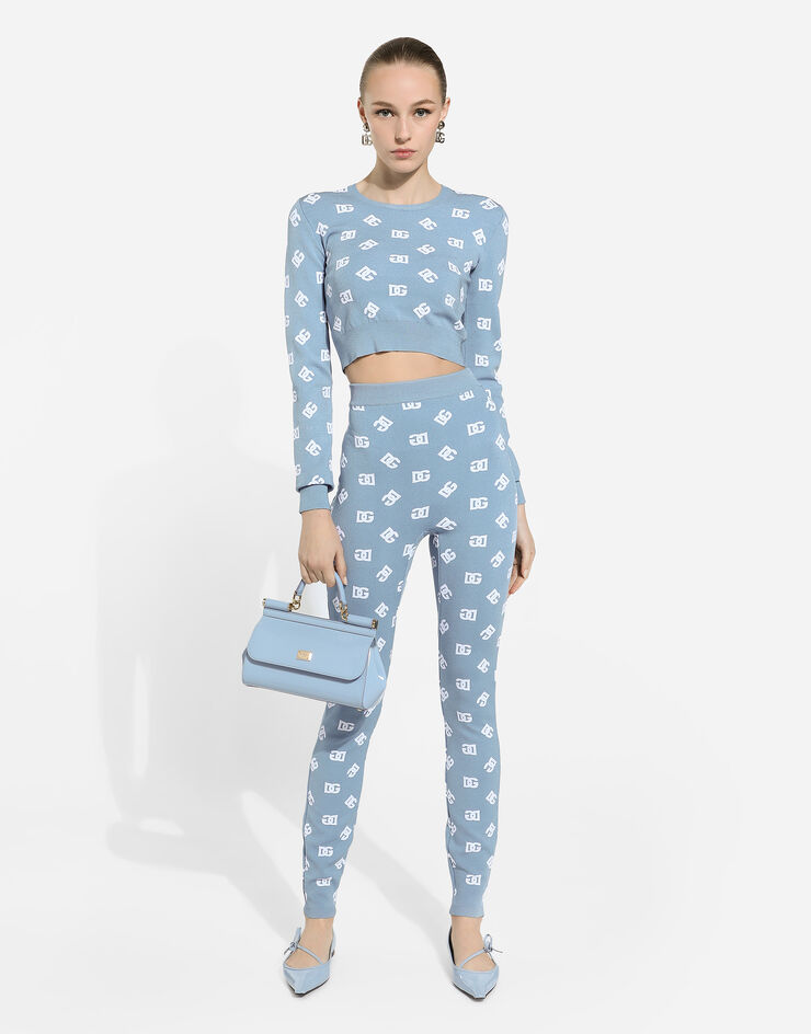Dolce & Gabbana Leggings de viscosa con logotipo DG en jacquard Azul Claro FXI13TJFMGT