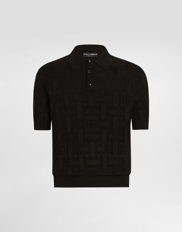 Dolce & Gabbana Poloshirt aus Seide mit Jacquardlogo Schwarz GXZ02TJBSK5