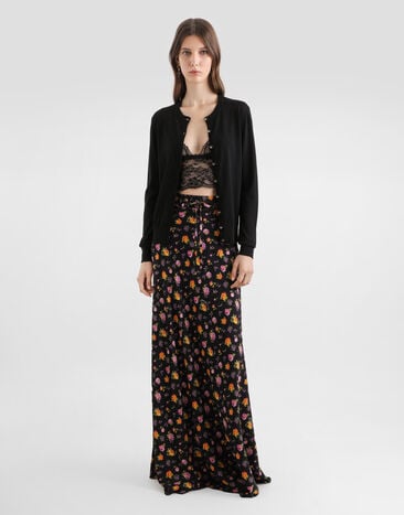 Dolce & Gabbana Jupe évasée en charmeuse à imprimé bouquets de roses Multicolore F4DBJTFSA8D