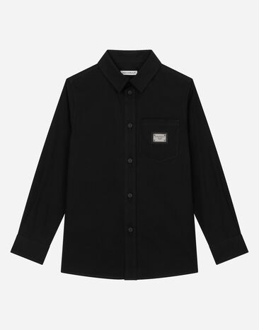 DolceGabbanaSpa Camisa de popelina elástica con placa con logotipo Negro L43S75FUEAJ