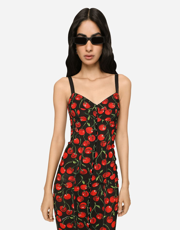 Dolce&Gabbana Cherry-print stretch calf-length corset dress Multicolor F6R3OTFSUA3