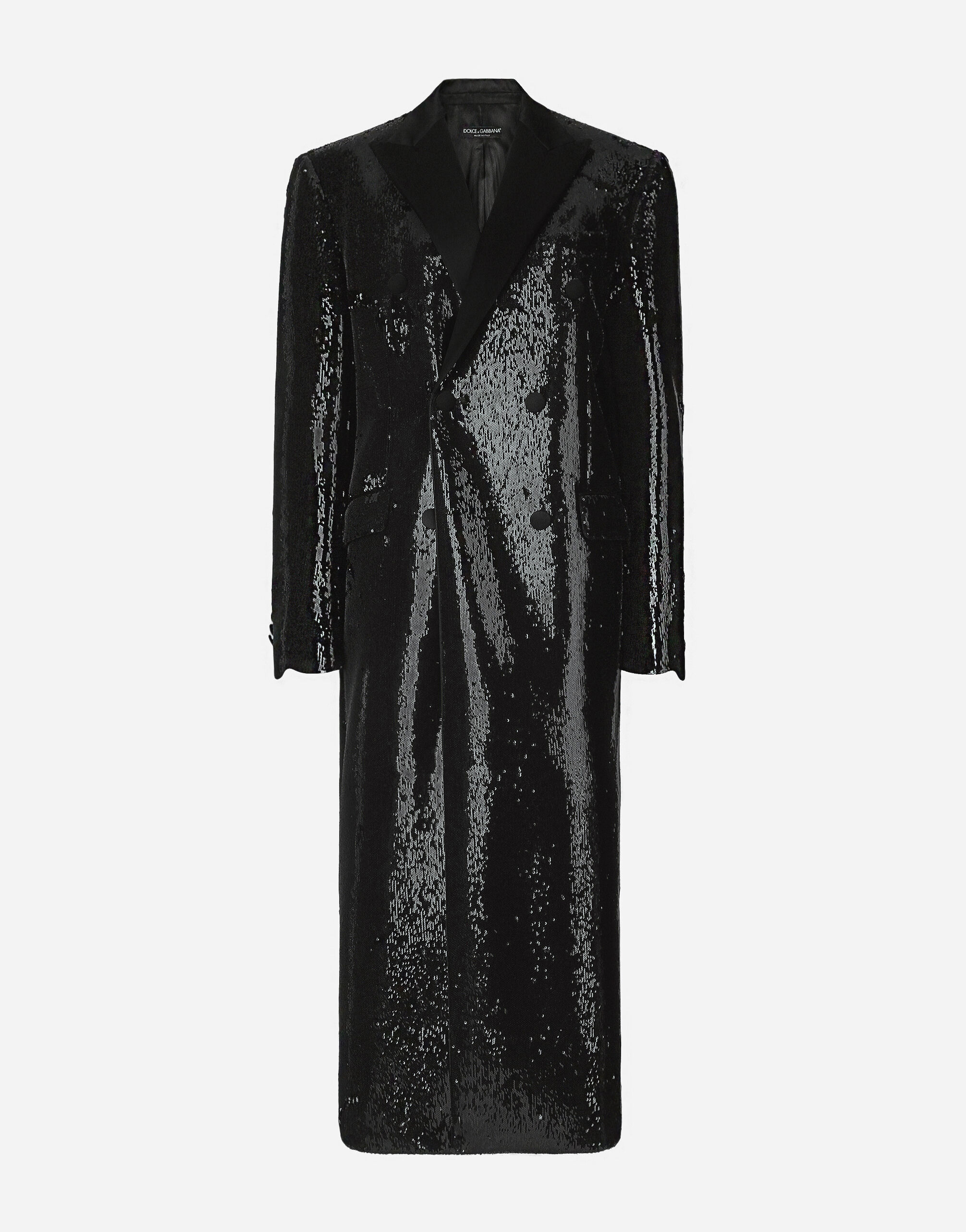 Micro sequined double breasted coat in Black for Dolce Gabbana US