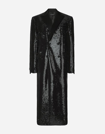 Dolce&Gabbana Manteau croisé avec micro paillettes brodées Noir F6DDXTGDB0R