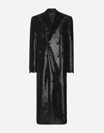 Dolce & Gabbana ダブルブレストコート マイクロスパンコールエンブロイダリー ブラック F0W1ATFLGAF