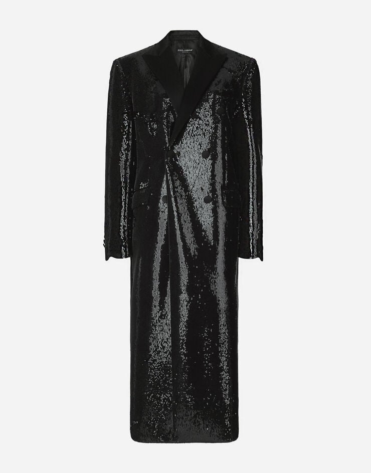 Dolce & Gabbana 微型亮片刺绣双排扣大衣 黑 F0W1ATFLGAF
