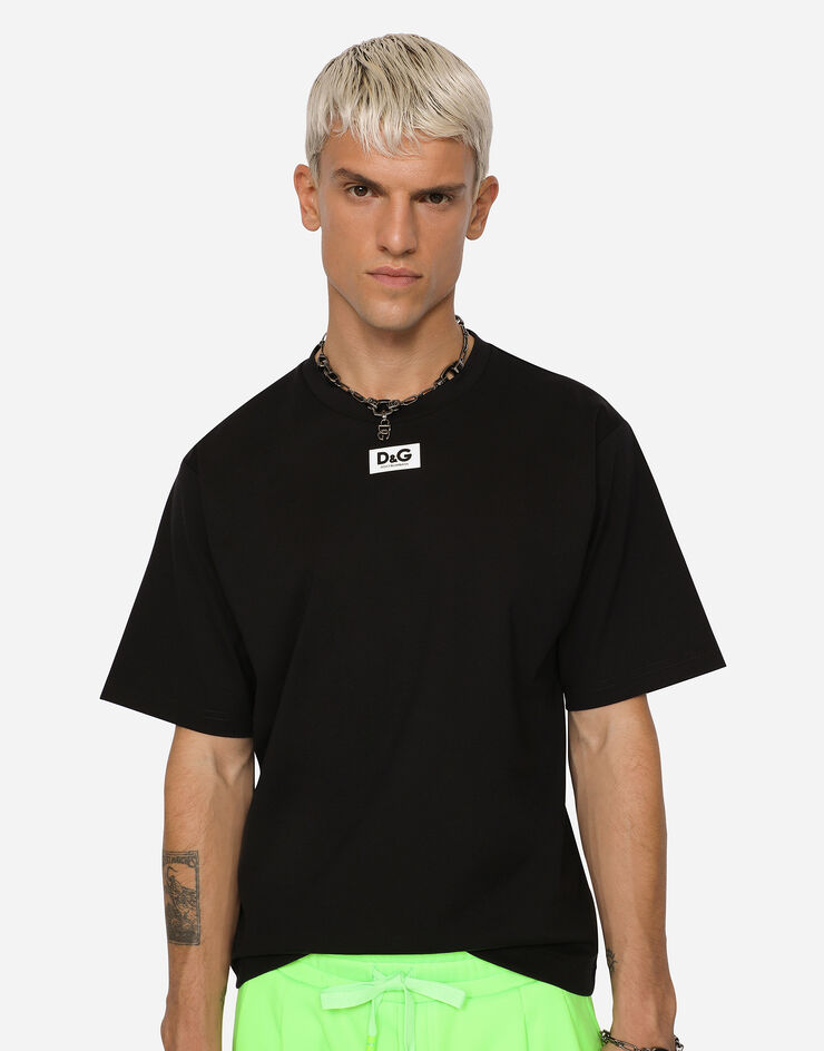 Dolce & Gabbana Cotton T-shirt with DG patch Black G8NE8TFUGK4