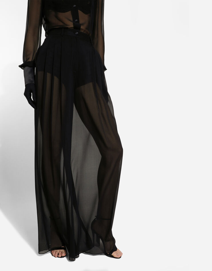 Dolce&Gabbana Pantalón de pernera ancha en chifón de seda Negro FTC0WTFUAA1