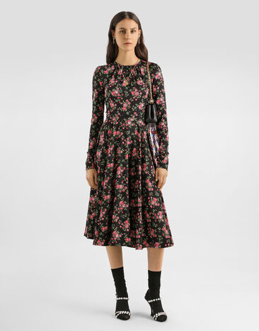 Dolce & Gabbana Small rose bouquets-print charmeuse dress Multicolor F60HMTFSA8B