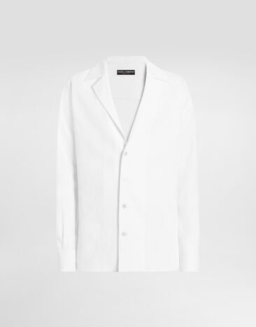 Dolce & Gabbana Long-sleeved V-neck shirt in linen fabric Multicolor G5MX5TFSA5W