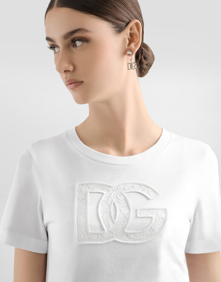 Dolce & Gabbana Jersey T-shirt with DG logo patch White F8M68ZGDB9O