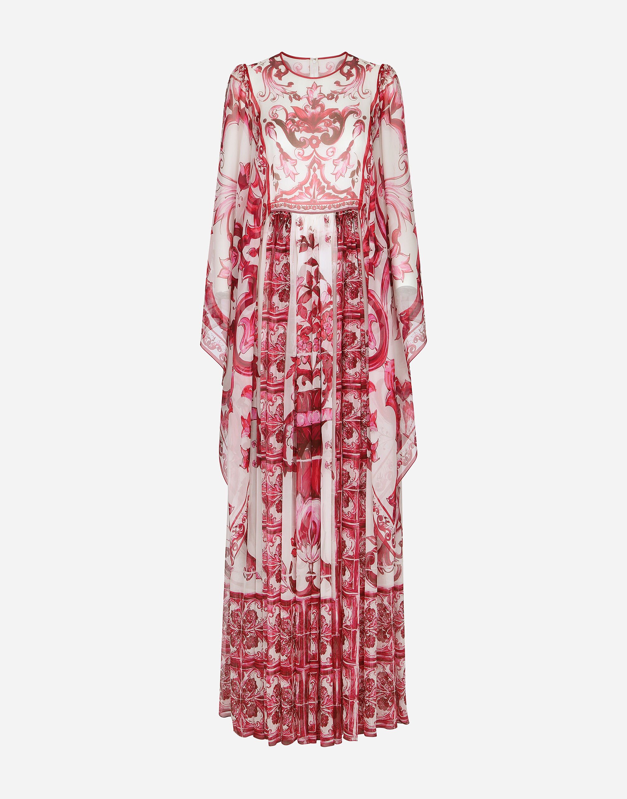 Dolce & Gabbana Vestido largo de chifón con estampado Maiolica Cristal WNP4S1W1111