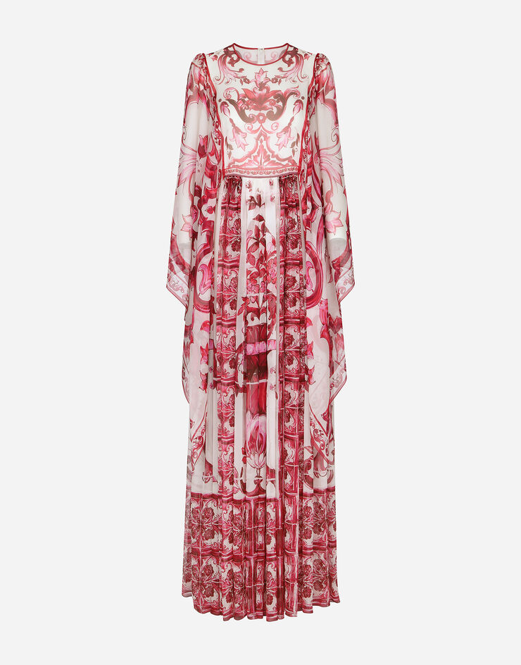 Dolce&Gabbana Langes Kleid aus Chiffon Majolika-Print Mehrfarbig F6ADQTHI1BR