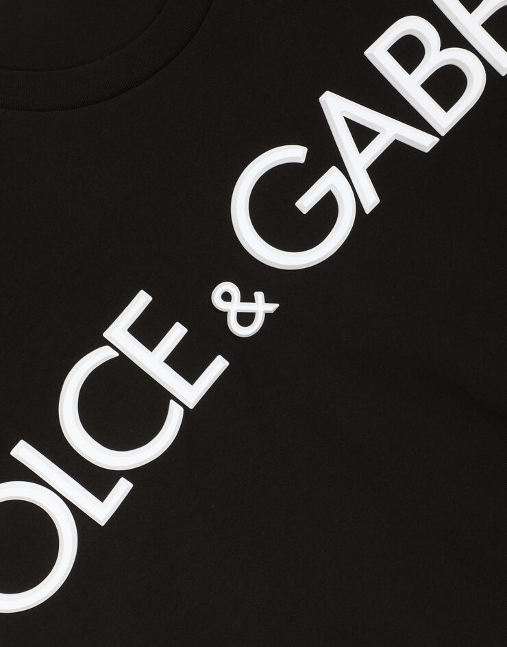 Cotton round-neck T-shirt with 3D patch in Black for Men | Dolce&Gabbana®
