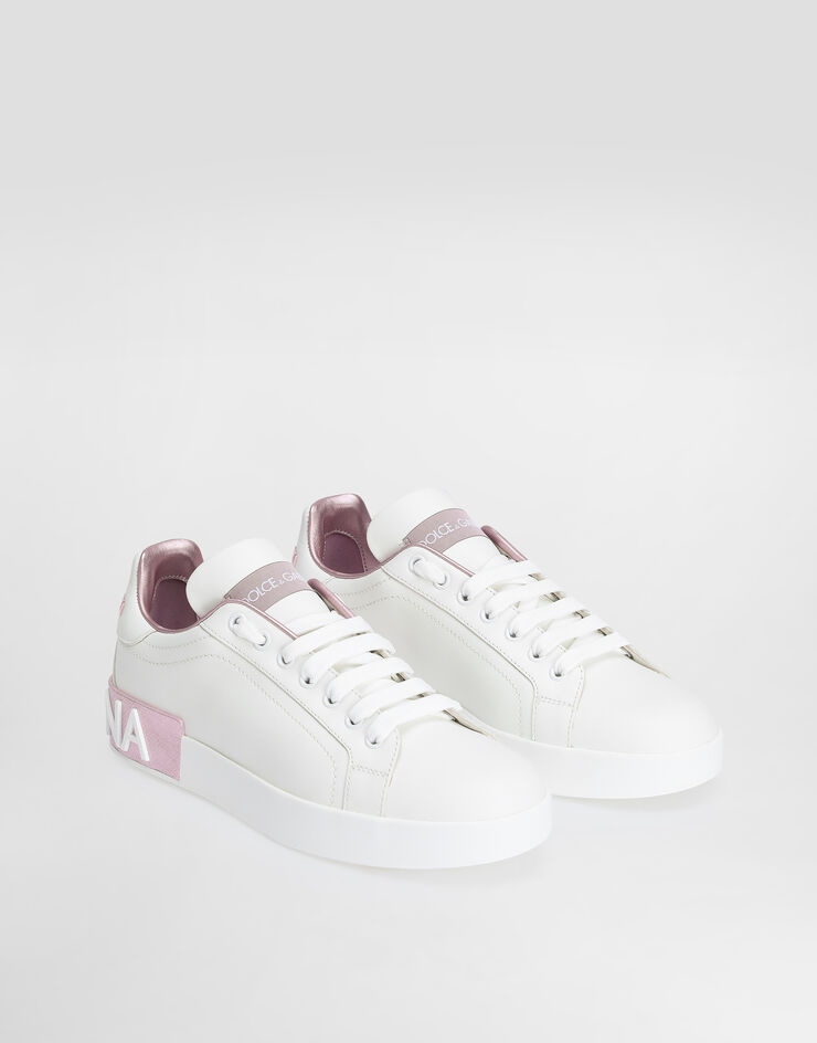 Dolce & Gabbana Sneaker Portofino aus kalbsnappaleder WEIß/ROSA CK1544AX615
