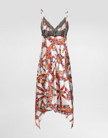 Dolce & Gabbana Silk satin dress with carretto-print Multicolor F617TTIS13Y