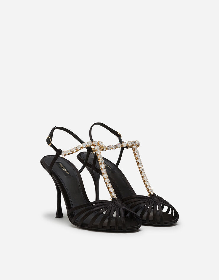 Satin sandals with jewel application