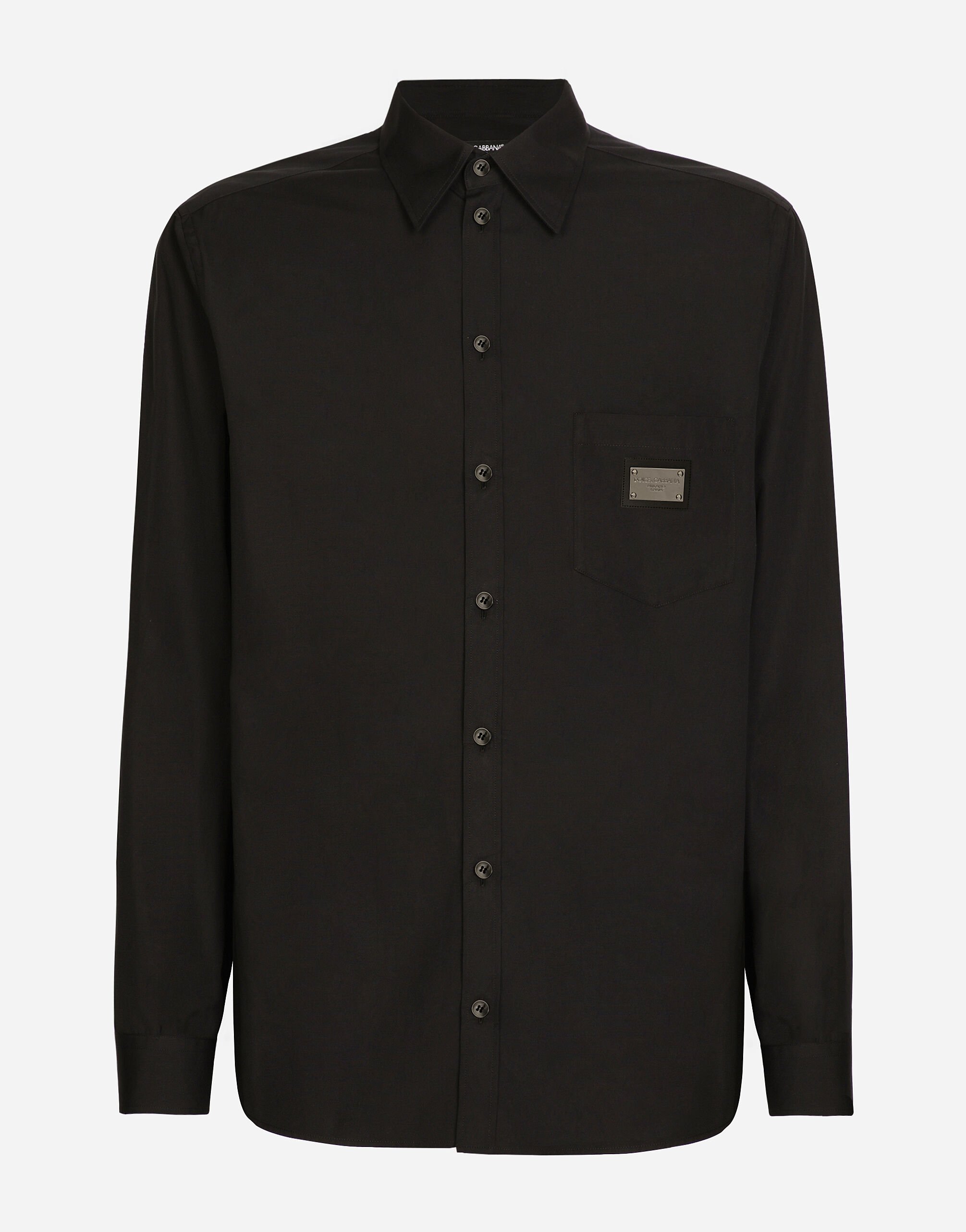 Dolce & Gabbana Cotton Martini-fit shirt with branded tag Black G5JG4TFU5U8