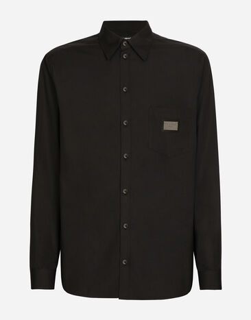 Dolce & Gabbana Cotton Martini-fit shirt with branded tag Black G5JH9TGF855