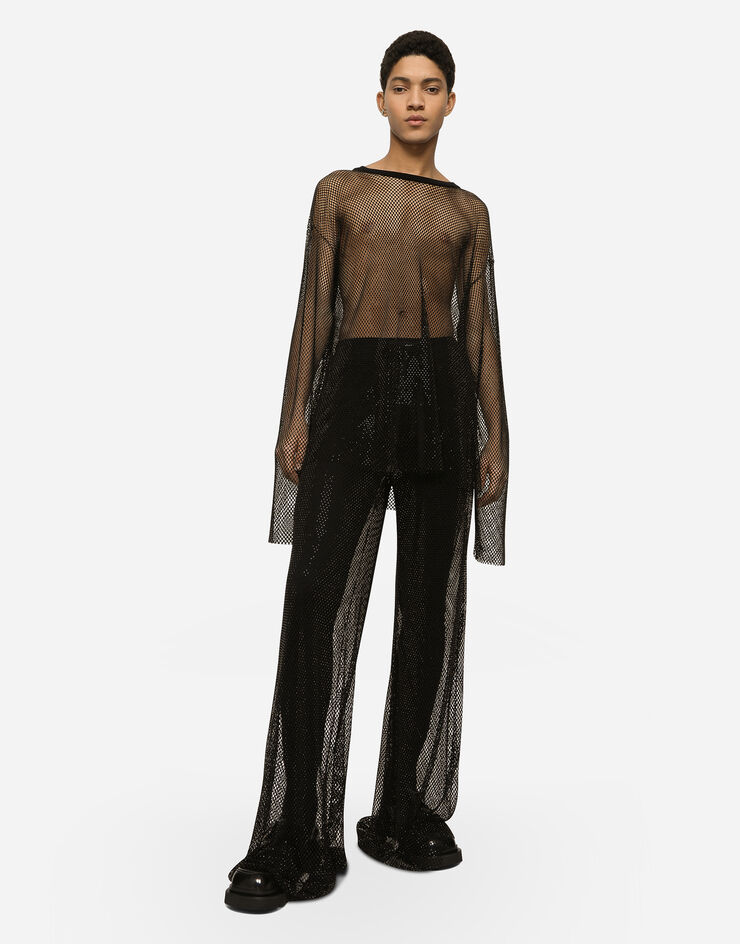 Dolce&Gabbana Wide-leg mesh pants with crystals Black GZ4AATFLSG9