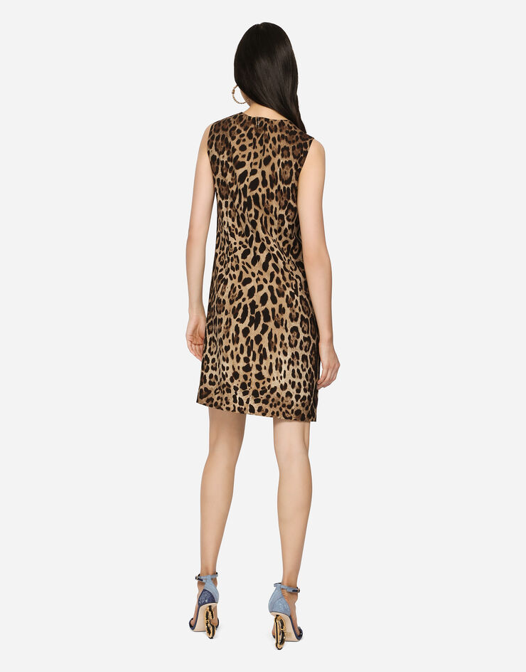 Dolce & Gabbana Short leopard-print charmeuse A-line dress Multicolor F6VE2TFSADD