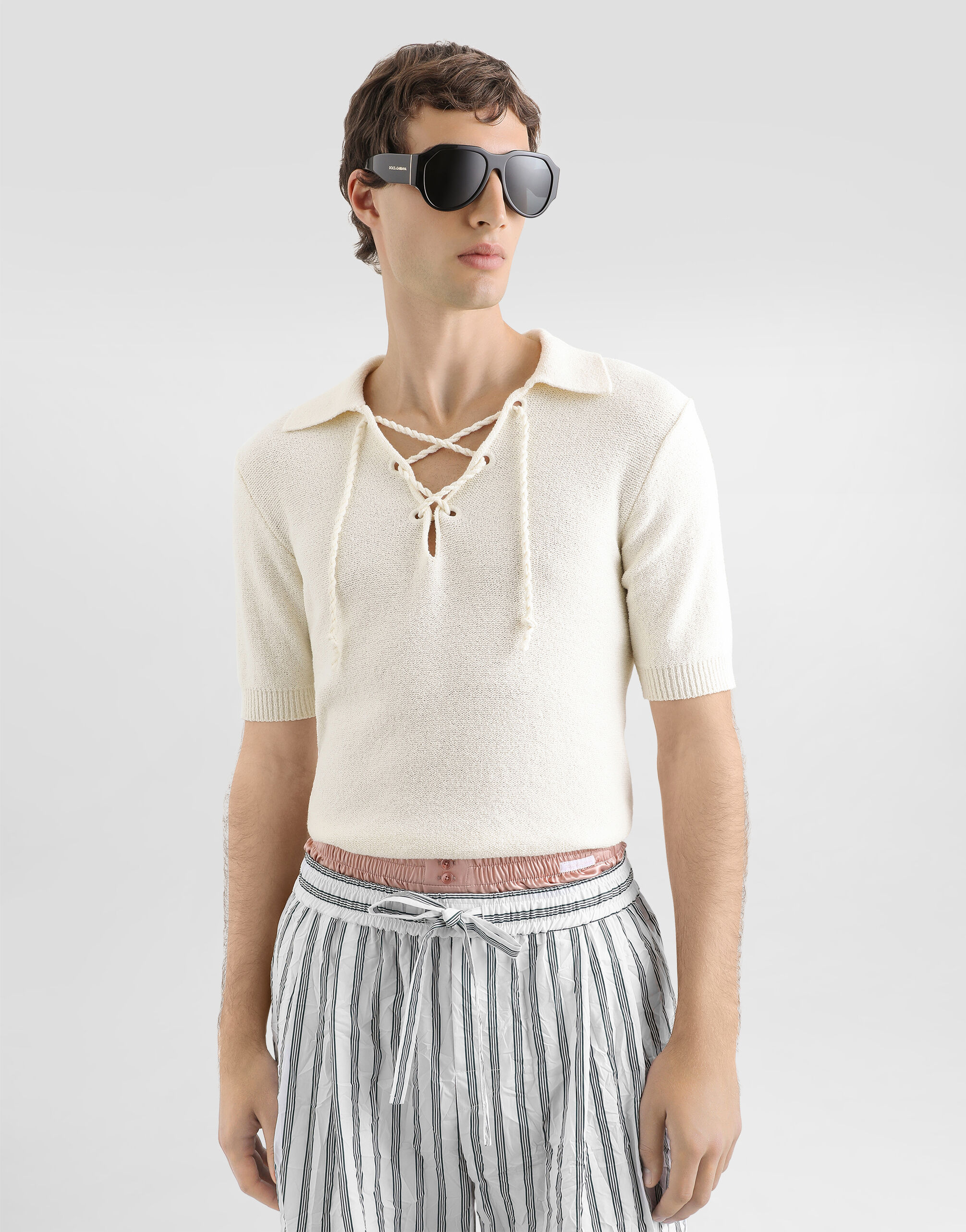 Serafino pullover with drawstring in Beige for Men | Dolce&Gabbana® US