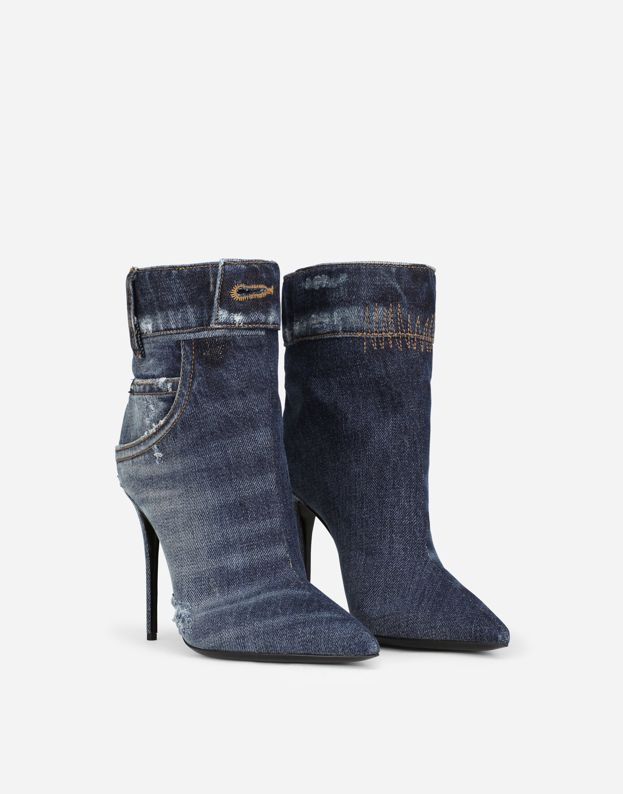 Patchwork denim ankle boots in Blue for Dolce Gabbana US