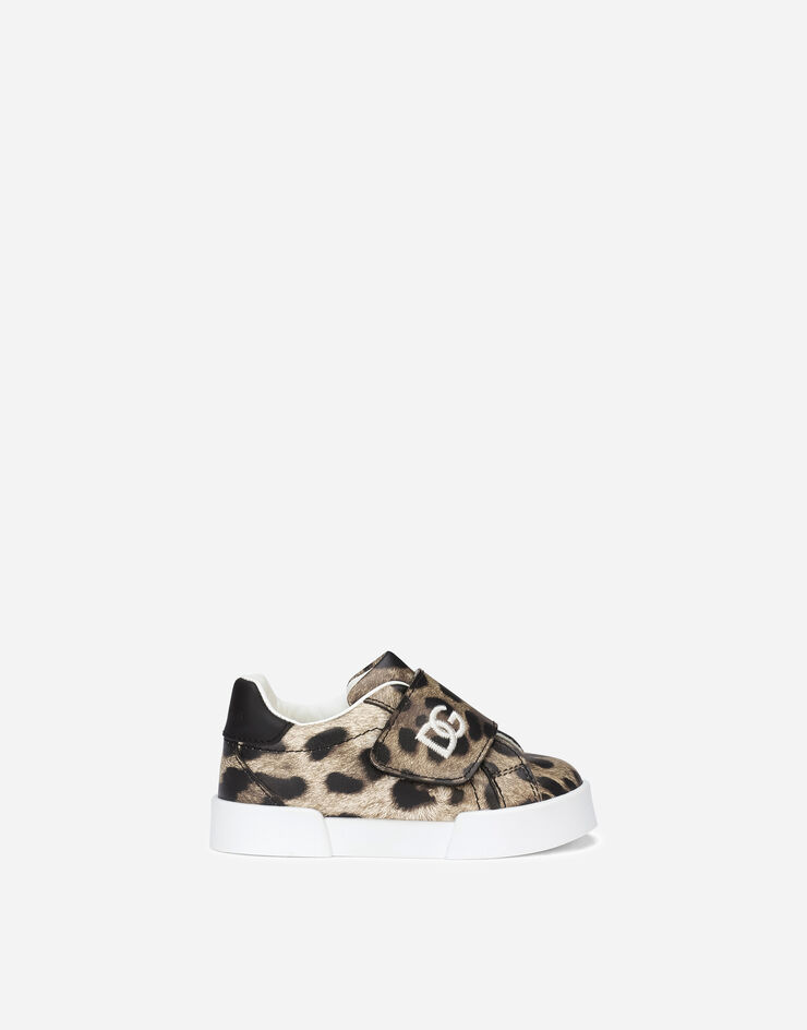 Dolce & Gabbana Kid’s first steps Portofino sneakers with leopard print Animal Print DN0143AA355