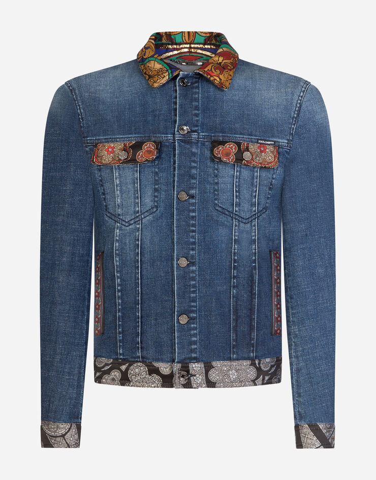 Dolce & Gabbana STRETCH DENIM JACKET WITH JAQUARD STAINED GLASS WINDOW STYLE INSERTS BLEU G9OH7DG8CD3