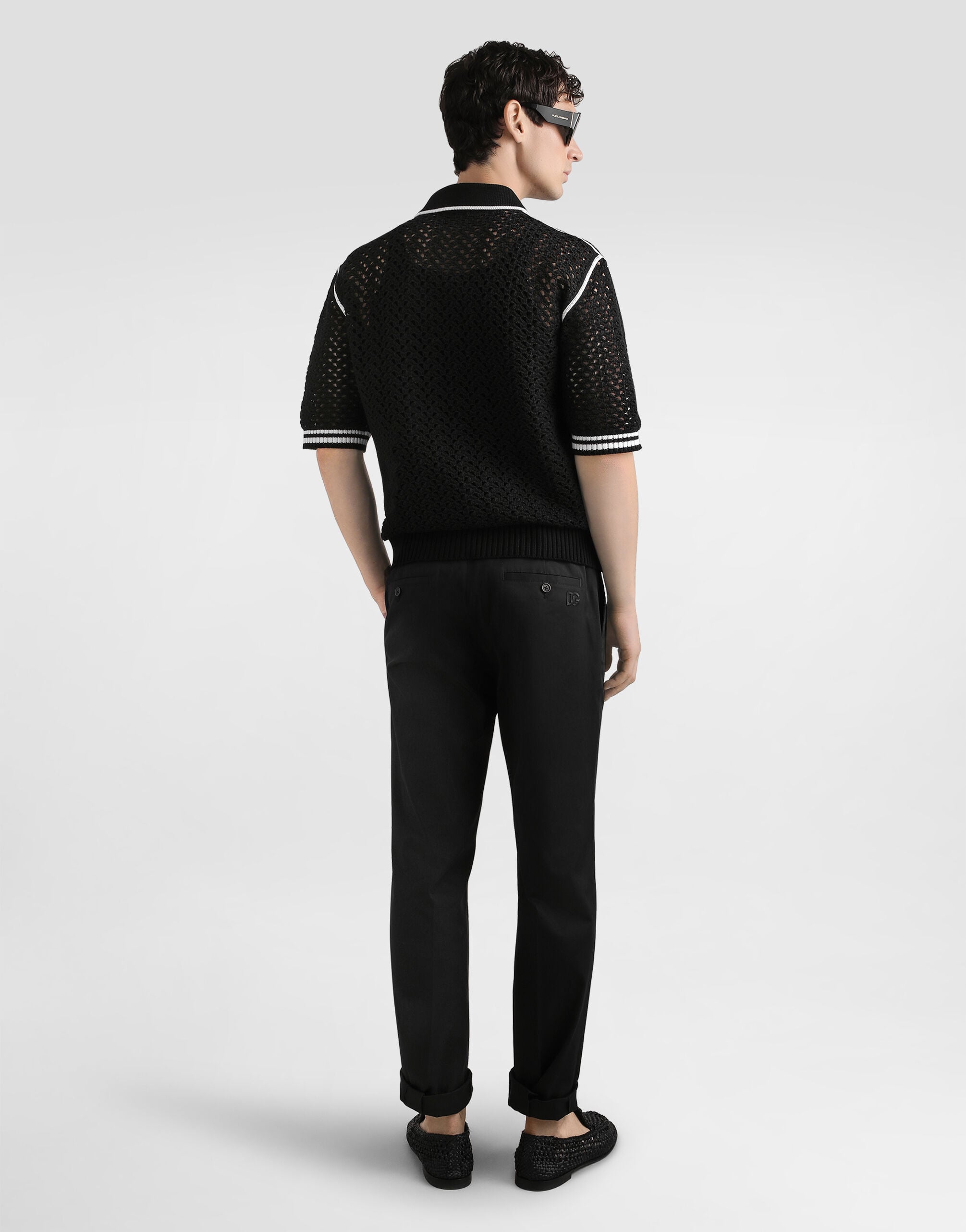 Crochet effect cotton polo shirt in Multicolor for Men