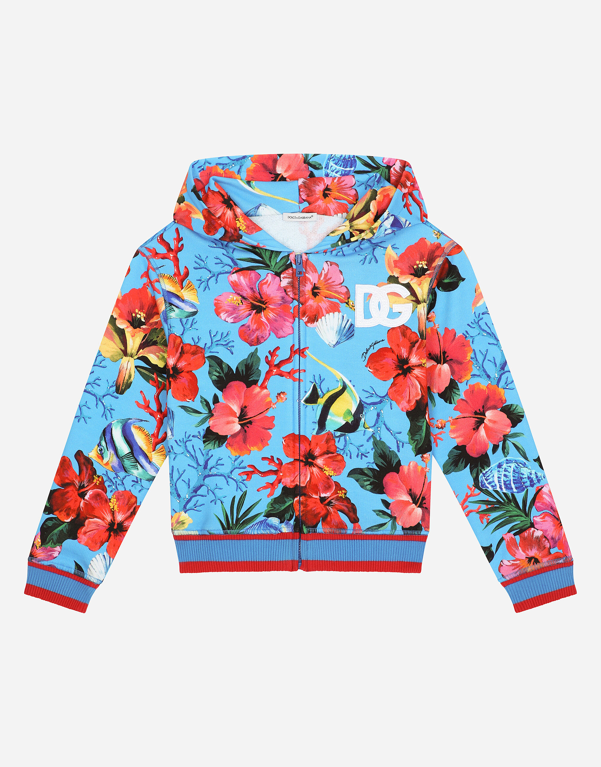 Dolce & Gabbana Sudadera con cremallera, capucha y estampado de peces y flores Imprima L4JWITHS7NW