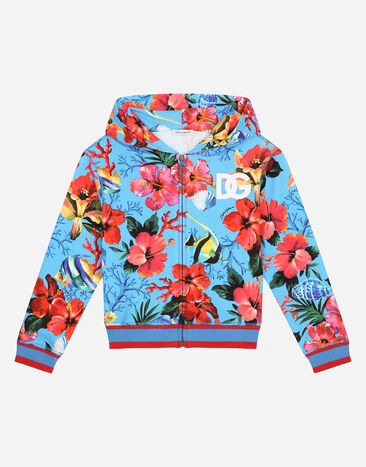 Dolce & Gabbana Kapuzensweatjacke mit Reißverschluss Fisch- und Blumenprint Drucken L4JTHVII7ED