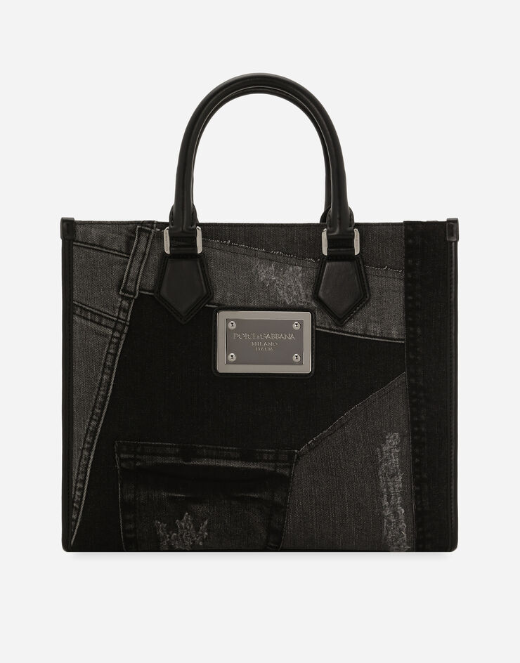 Dolce&Gabbana Cabas petit format en denim patchwork Noir BM2272AQ437
