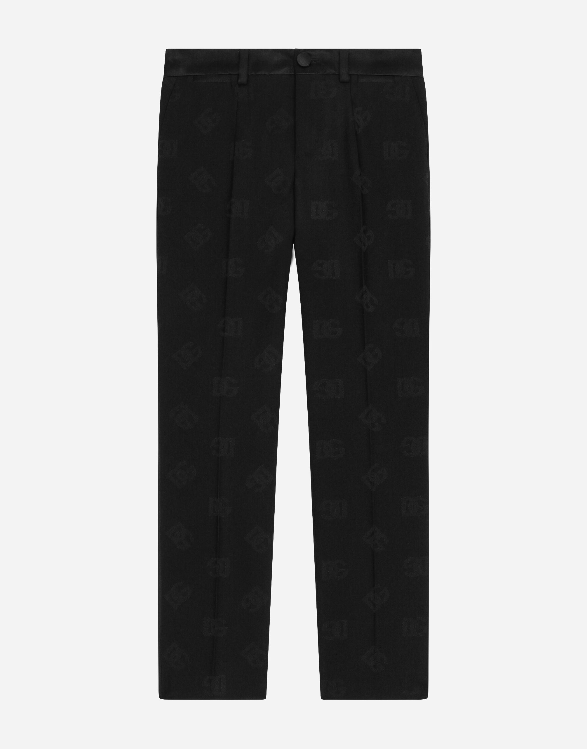 Dolce & Gabbana Classic wool jacquard trousers with DG logo Negro L42Q37LDC28