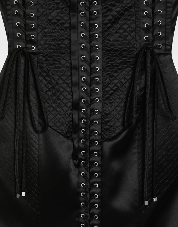Dolce & Gabbana Strapless satin dress with corset details Black F6TUUTFURAD