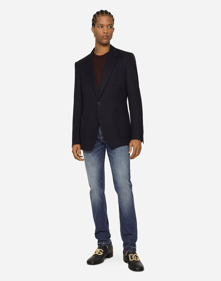 Dolce & Gabbana Chaqueta de botonadura sencilla en tricot de lana elástica Bleu G2SN9ZGG625