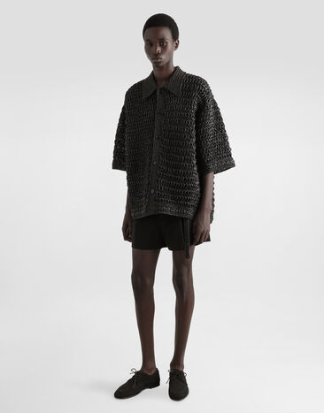Dolce & Gabbana Viscose raffia crochet shirt Black GXVA1TJAIRE