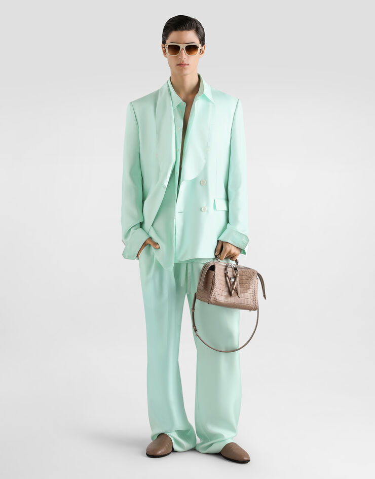 Dolce & Gabbana Sicilia light double-breasted jacket in silk twill Azure G2WO6TFU1XB