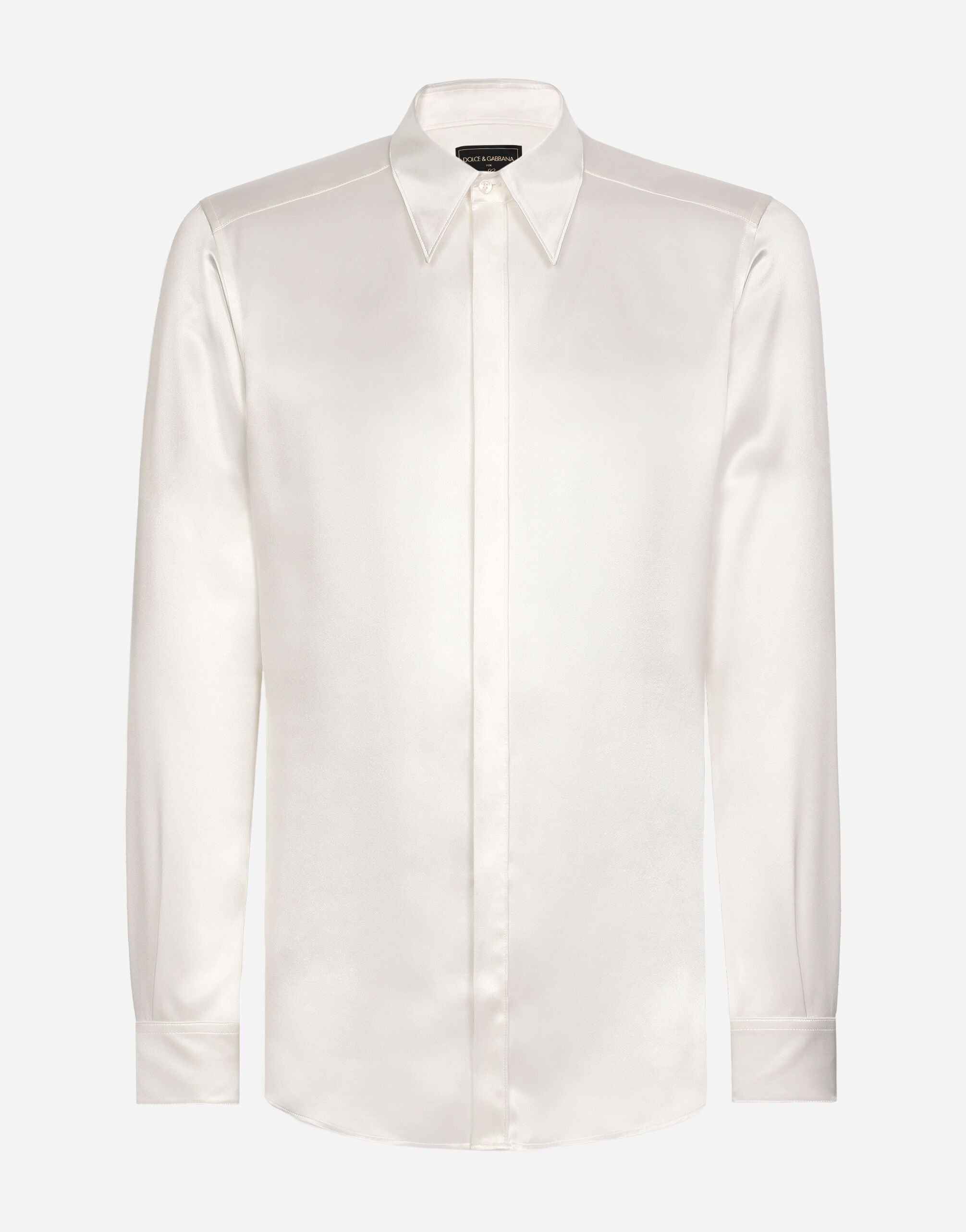 Dolce & Gabbana Silk satin Martini-fit shirt with metal DG logo Print G5IF1THI1Q9