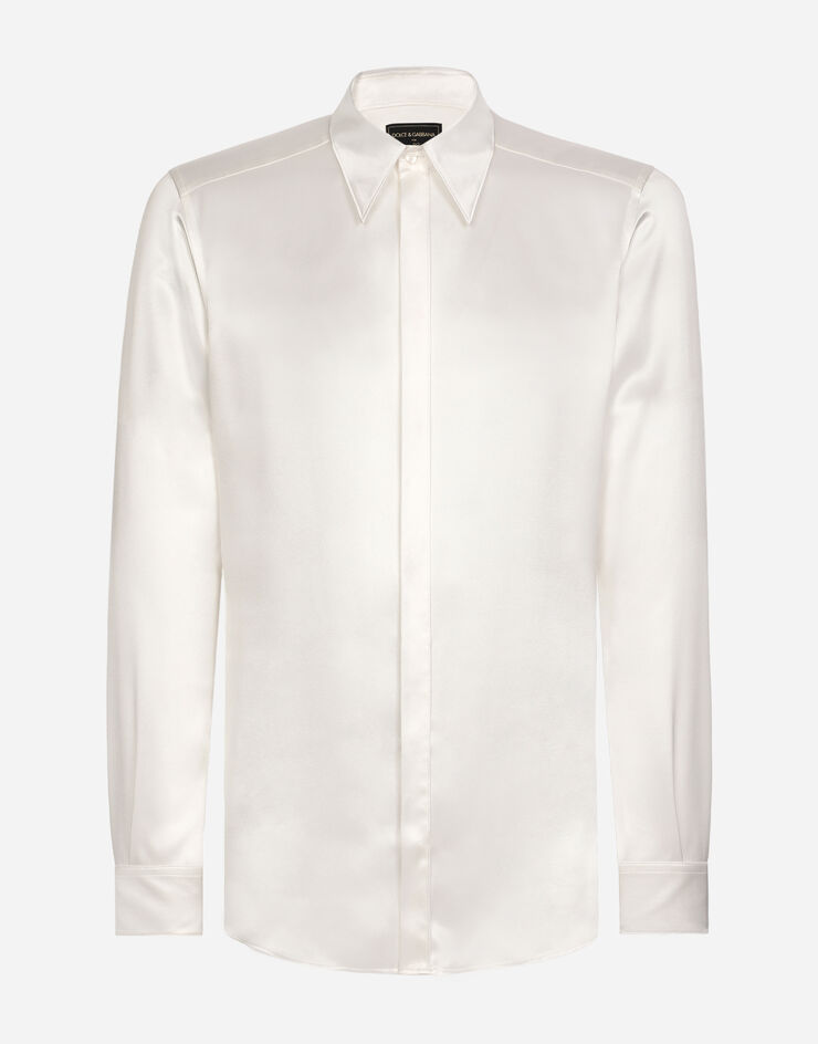 Dolce&Gabbana Silk satin Martini-fit shirt with metal DG logo White I5955MFU1AU