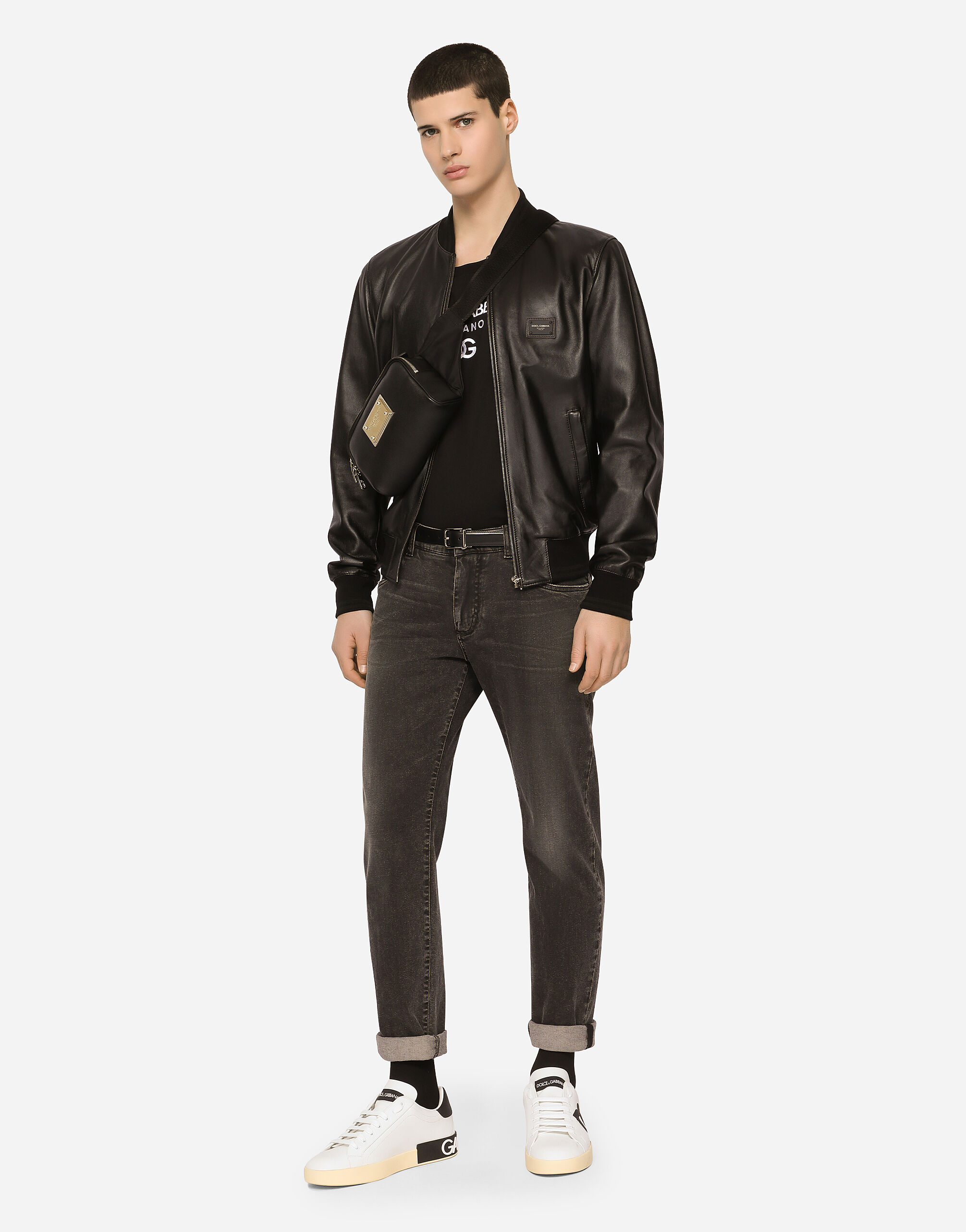 Gray wash slim fit stretch jeans in Grey for Dolce Gabbana US