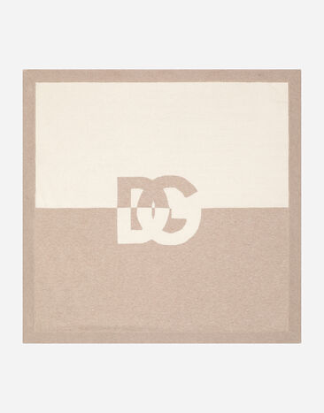 Dolce & Gabbana Plain-knit cotton blanket with DG logo Print L1JTEYII7ED