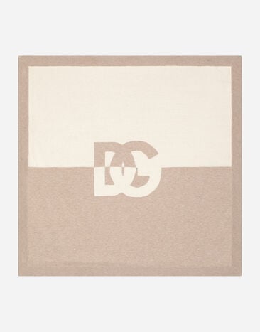 Dolce & Gabbana Plain-knit cotton blanket with DG logo White LN5H60G7O7H