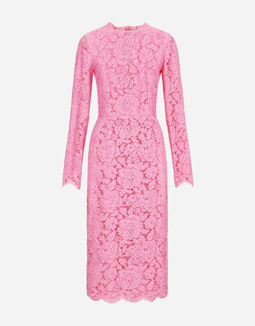 Dolce & Gabbana Branded floral cordonetto lace sheath dress Pink F79DATFMMHN